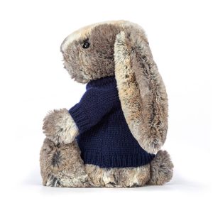 Bashful Cottontail Bunny with Personalised Navy Jumper