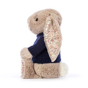 Blossom Bea Beige Bunny with Personalised Navy Jumper